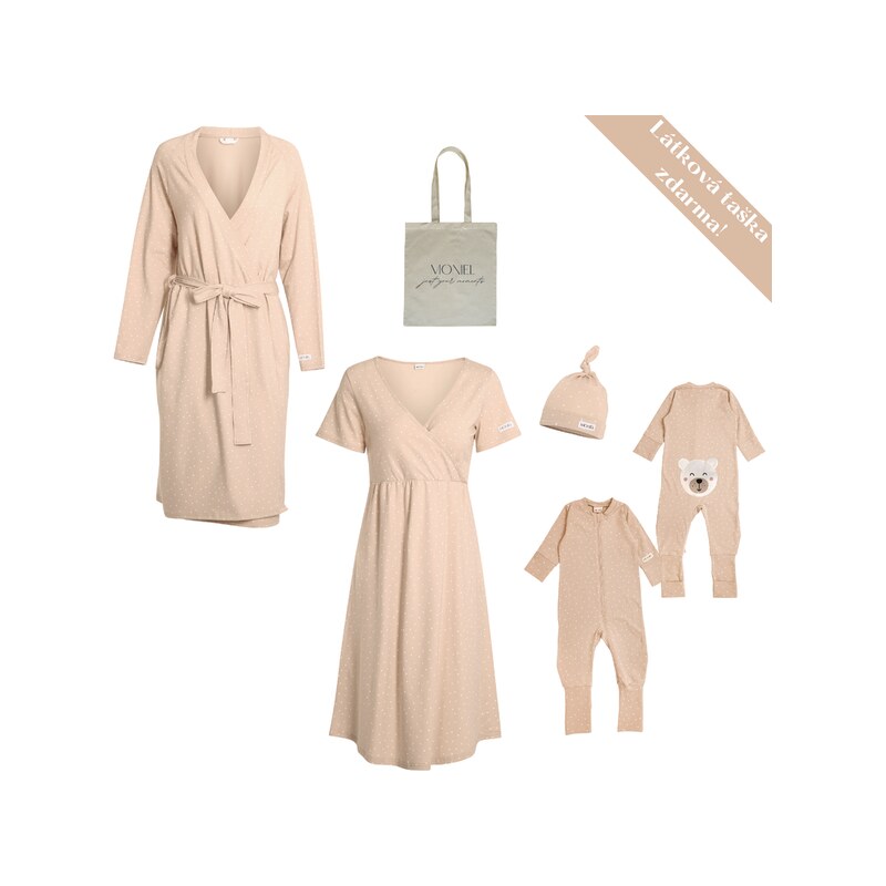 Moniel souprava do porodnice pro maminku a miminko Newborn Dots