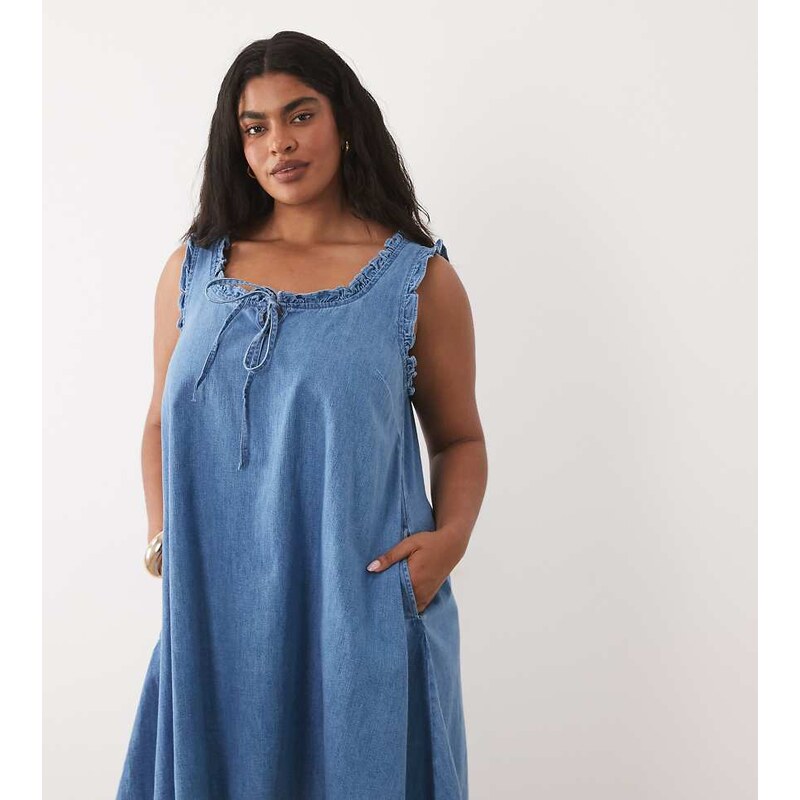 ASOS Curve ASOS DESIGN Curve denim frill detail mini dress with