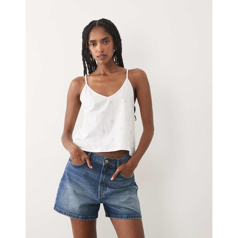 Mango Teen 100% cotton embellished halterneck top in white
