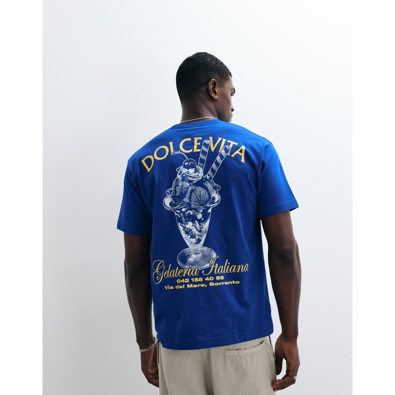On Vacation Club Dolce Vita ice cream back print t-shirt in blue