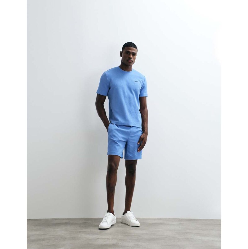 HUGO Red Austin lounge wear co-ord waffle short in blue