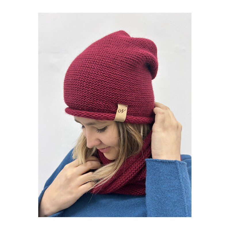 Italy fashion ZIMNÍ SET čepice a nákrčník KLASIK Barva: Vínová,