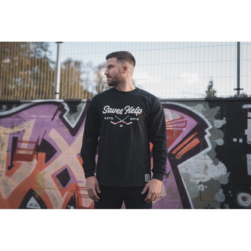 TRIČKO UNISEX S DLOUHÝM RUKÁVEM SAVES HELP - Crossed - Black -