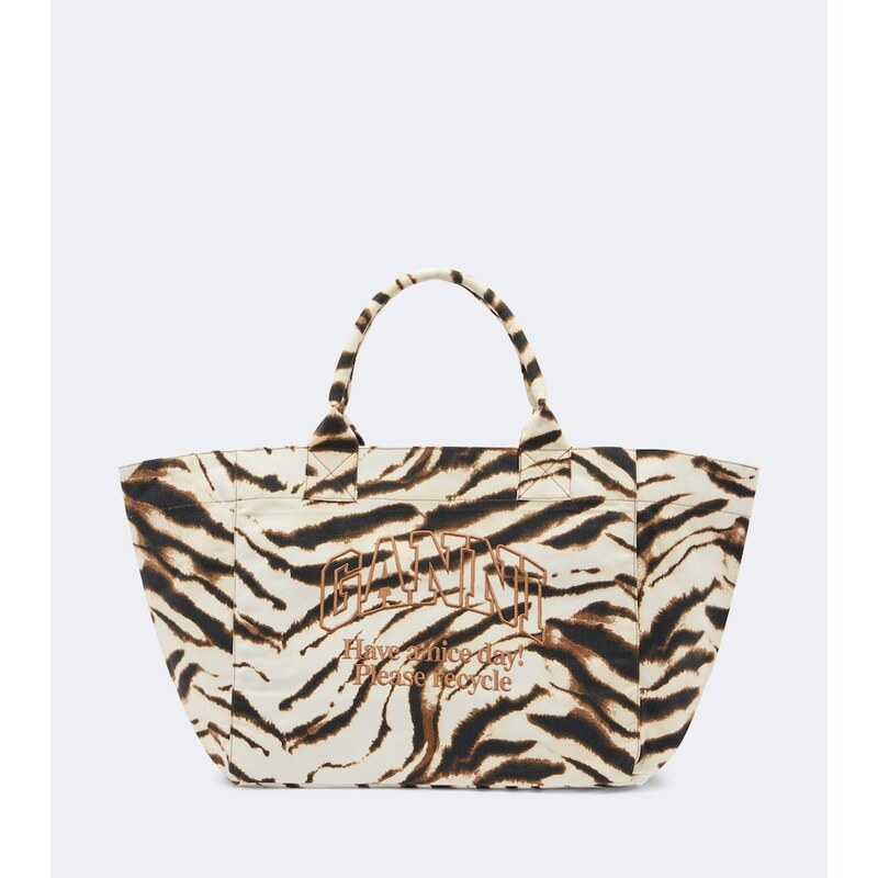Ganni Large zebra-print canvas tote bag