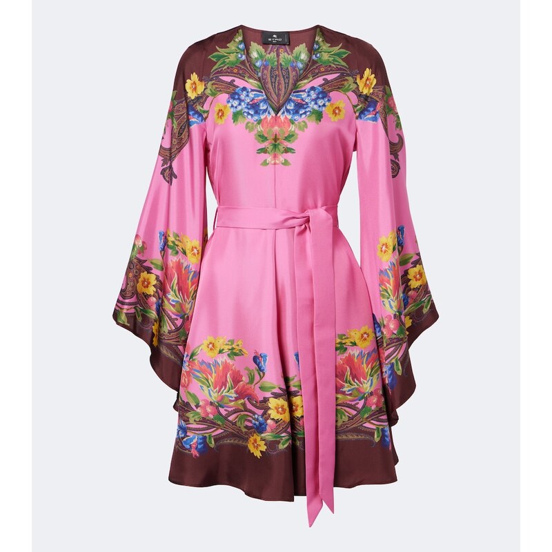 Etro Belted floral silk satin minidress