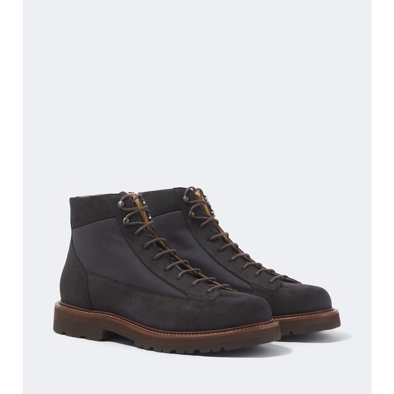 Brunello Cucinelli Suede-trimmed lace-up boots