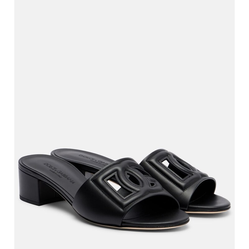 Dolce&Gabbana DG kůžerné pantofle v barvě černá/Grizzly