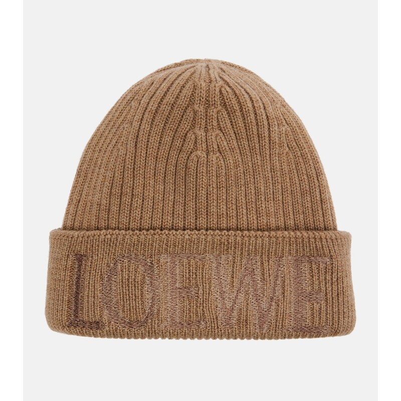 Loewe Logo embroidered ribbed-knit wool beanie