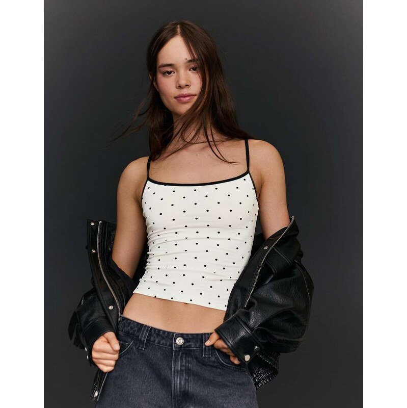 Bershka Strappy top in black&white-Multi