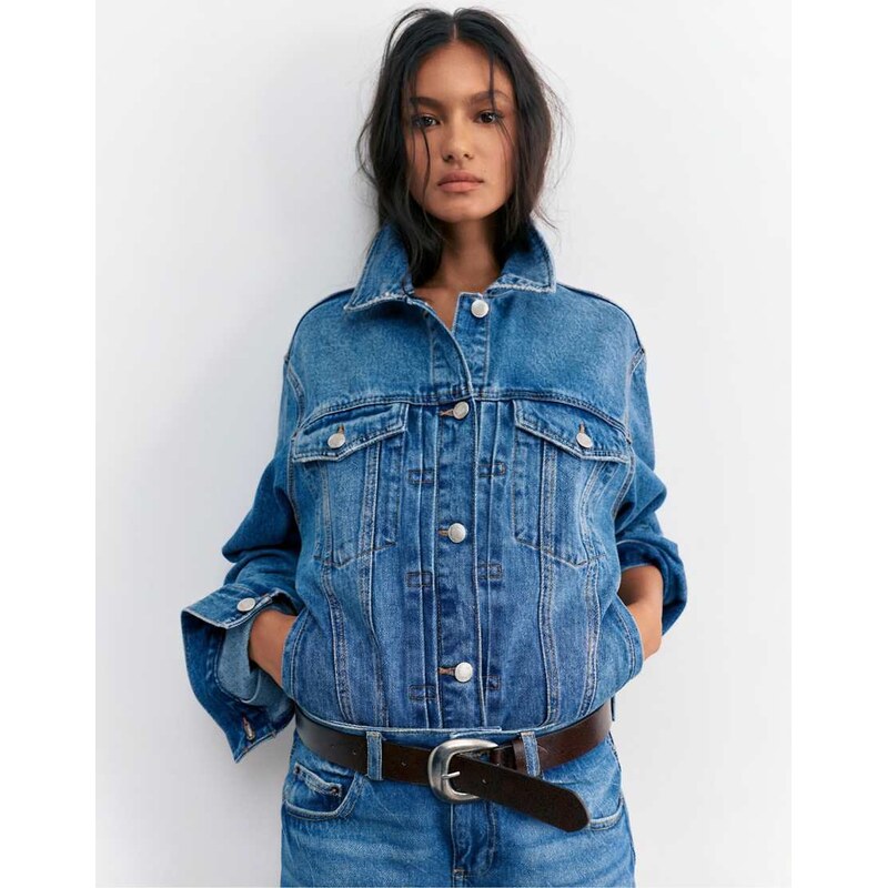 Pull&Bear Leather effect belt with large buckle in brown