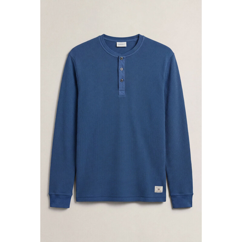 TRIČKO GANT WASHED WAFFLE HENLEY VINTAGE BLUE