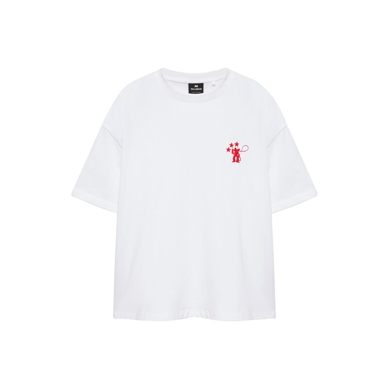 Pull&Bear Tričko YEHA WORKER MAYO 26 červená / bílá
