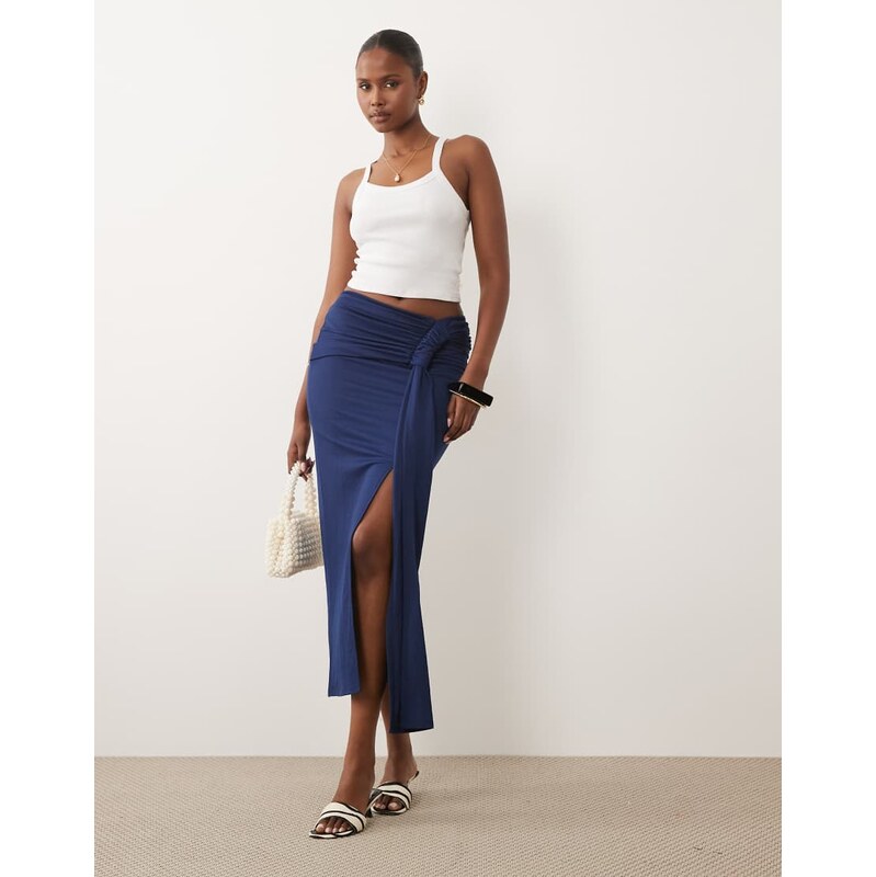 ASOS DESIGN gathered sarong style maxi skirt in navy