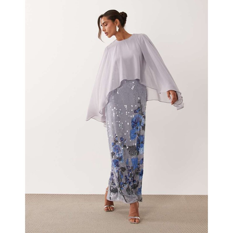 ASOS DESIGN cape detail embellished skirt maxi dress in blue