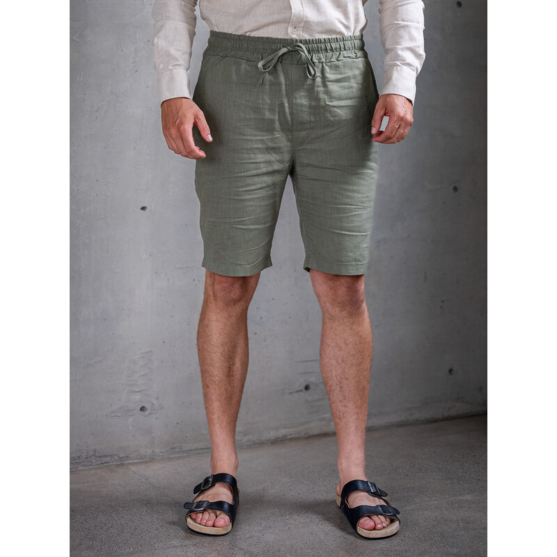 TallGuys Pánské prodloužené lněné kraťasy | Stone Olive