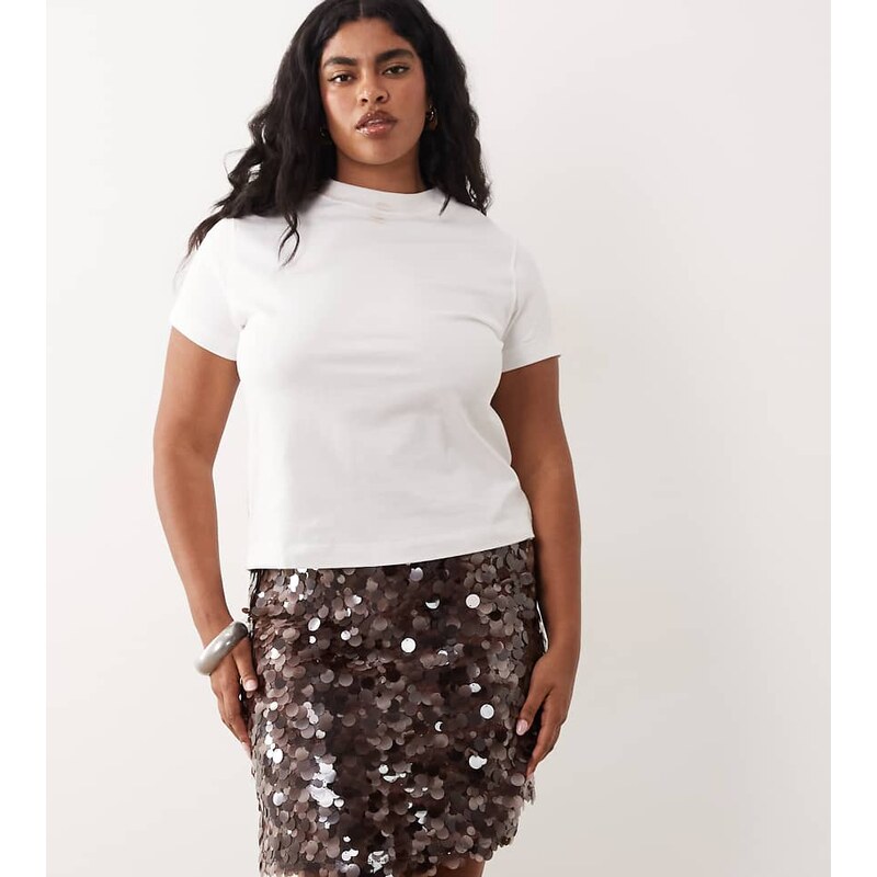 ASOS Curve ASOS DESIGN Curve layered sequin mini skirt in brown
