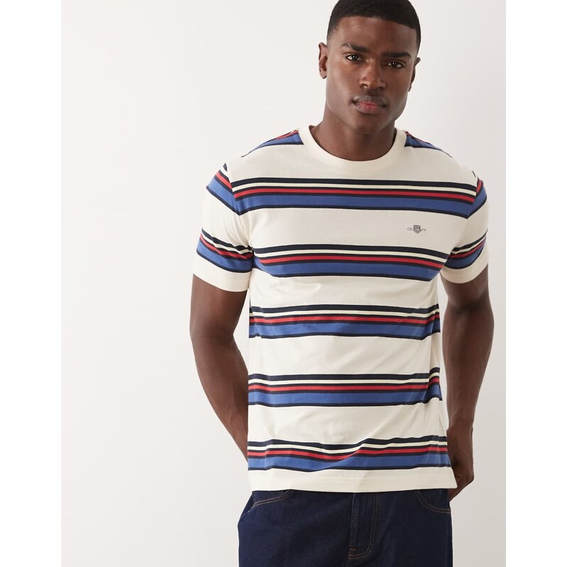 GANT multistripe t-shirt in cream-Neutral