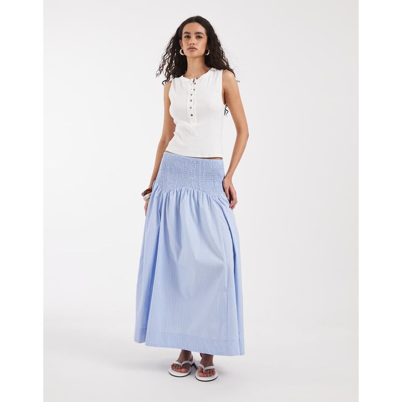 Vero Moda smock waist maxi skirt in light blue pinstripe