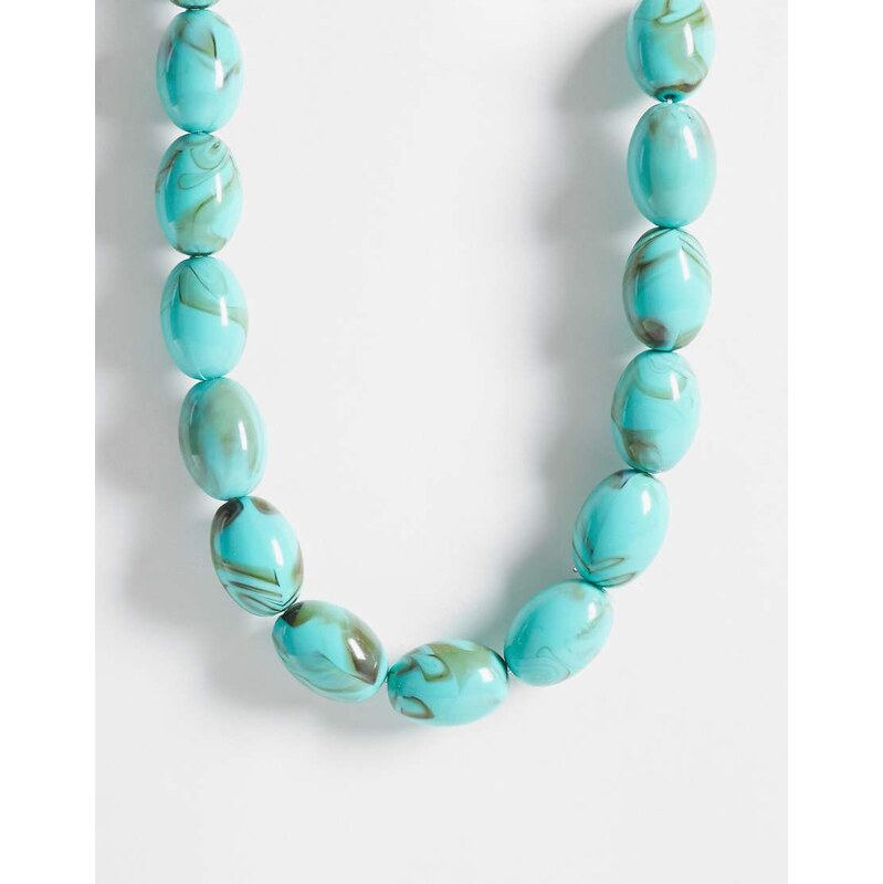 Reclaimed Vintage turquoise bead short necklace-Blue