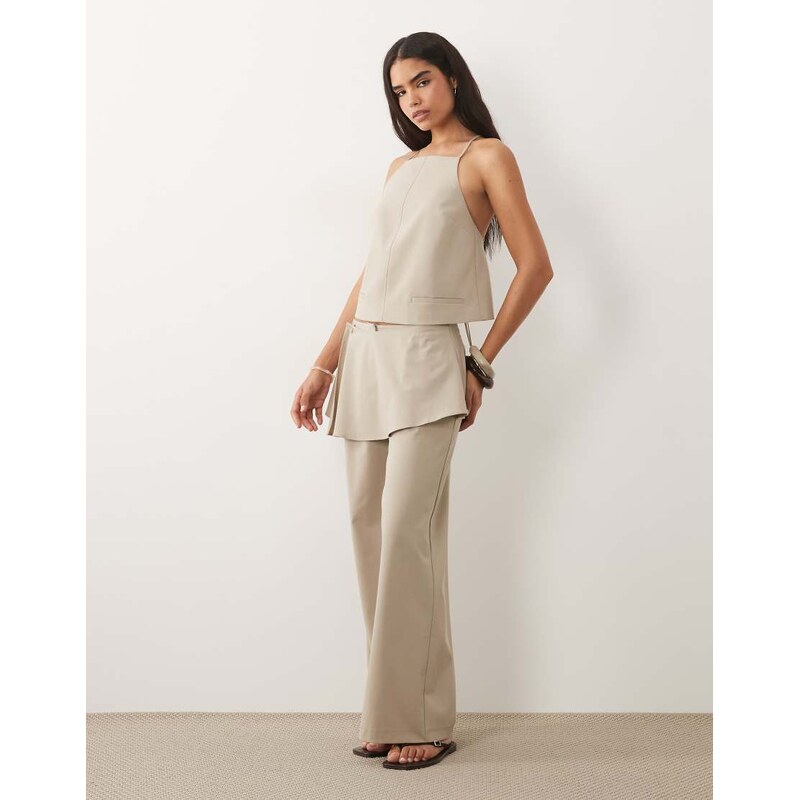 ASOS DESIGN tailored skirt trouser in beige co-ord-Neutral