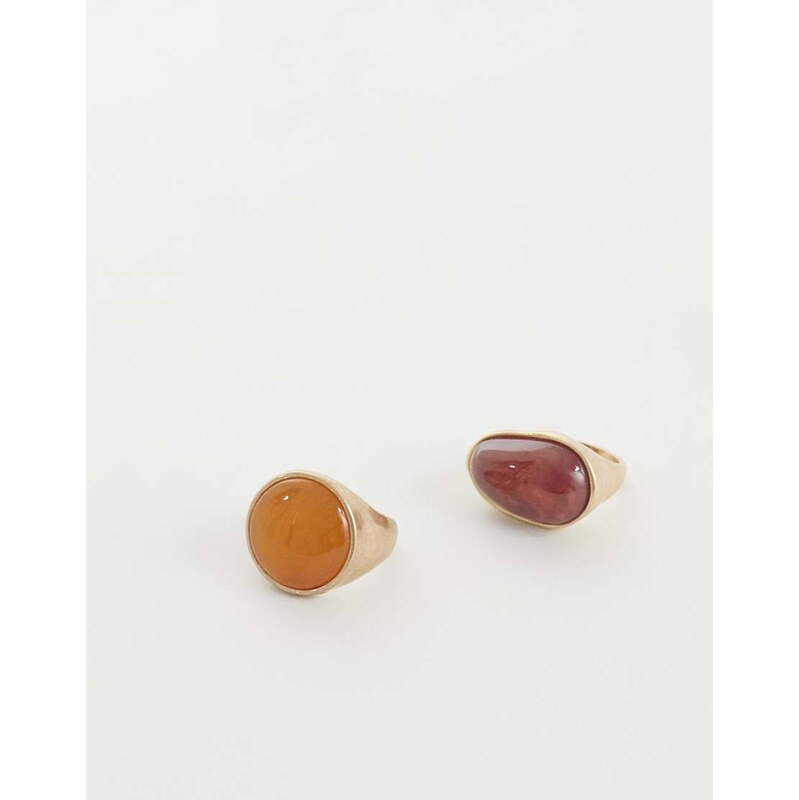ASOS DESIGN pack of 2 rings with burgundy resin stone-settings
