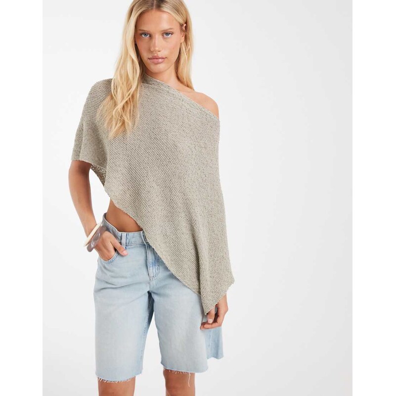 ASOS DESIGN knitted slub cape in khaki-Green
