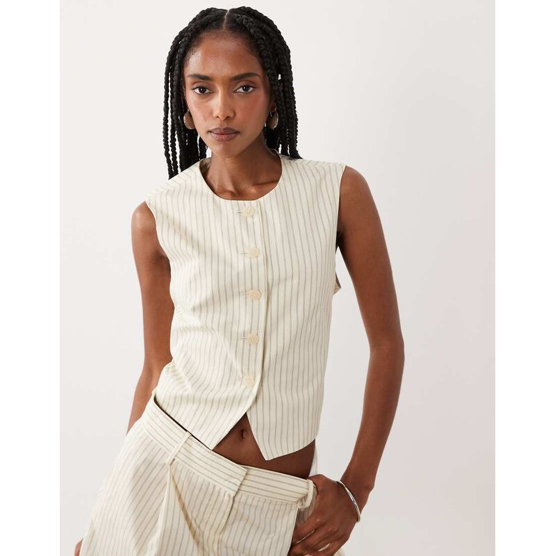 Mango Michy waistcoat co-ord in yellow pinstripe