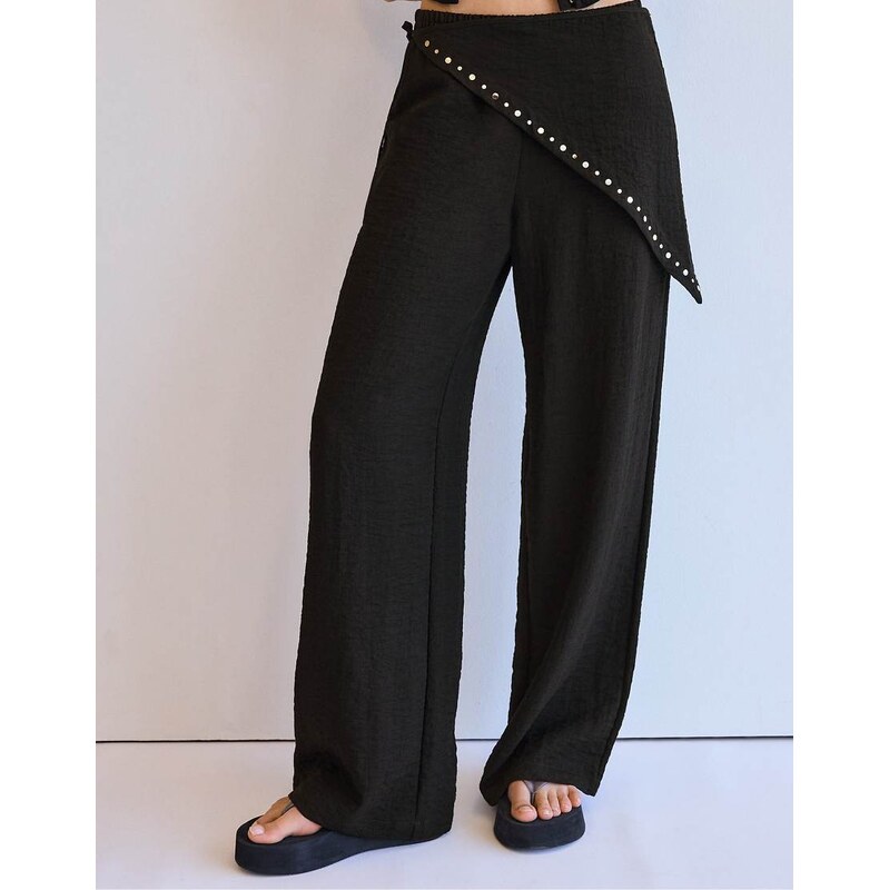 Stradivarius Flowing scarf trousers in black