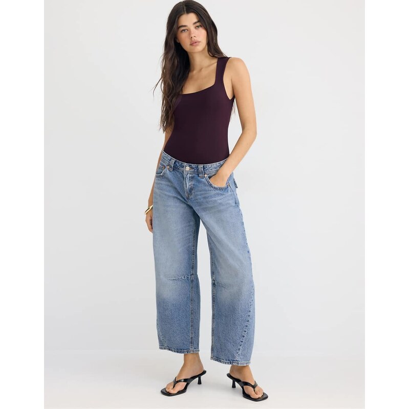 Stradivarius Polyamide square neckline bodysuit in dark purple