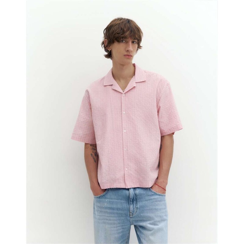 Pull&Bear Short sleeve check shirt in pink