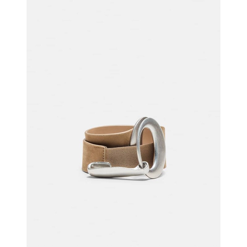 Stradivarius Wide belt with oval buckle in beige-Neutral