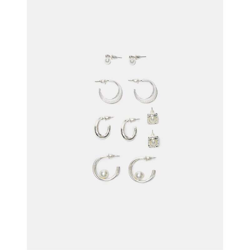 Stradivarius Multipack of 5 faux pearl earrings in grey