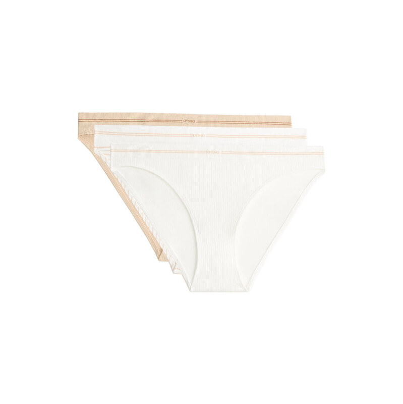 OYSHO 3 seamless rib polyamide blend classic briefs in off-white