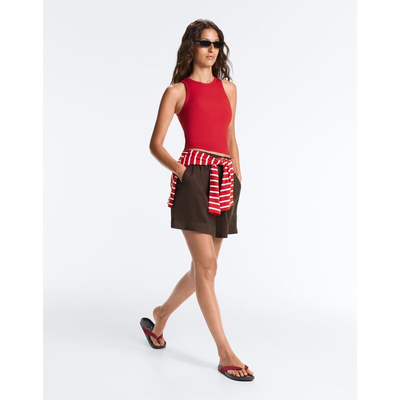 OYSHO Rib modal blend long tank top in strong red