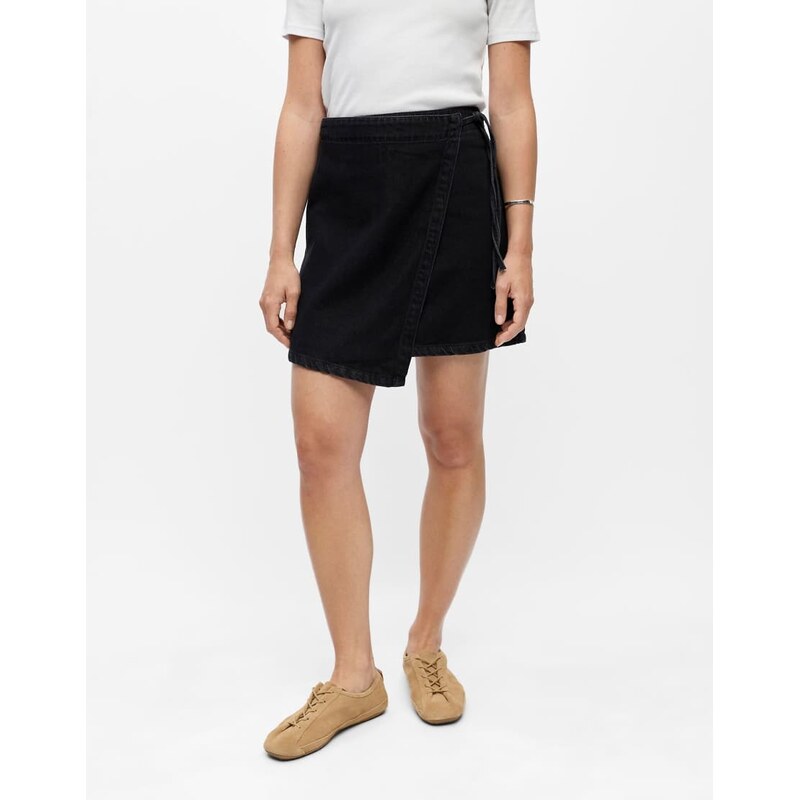 Object Wrap skirt in black denim