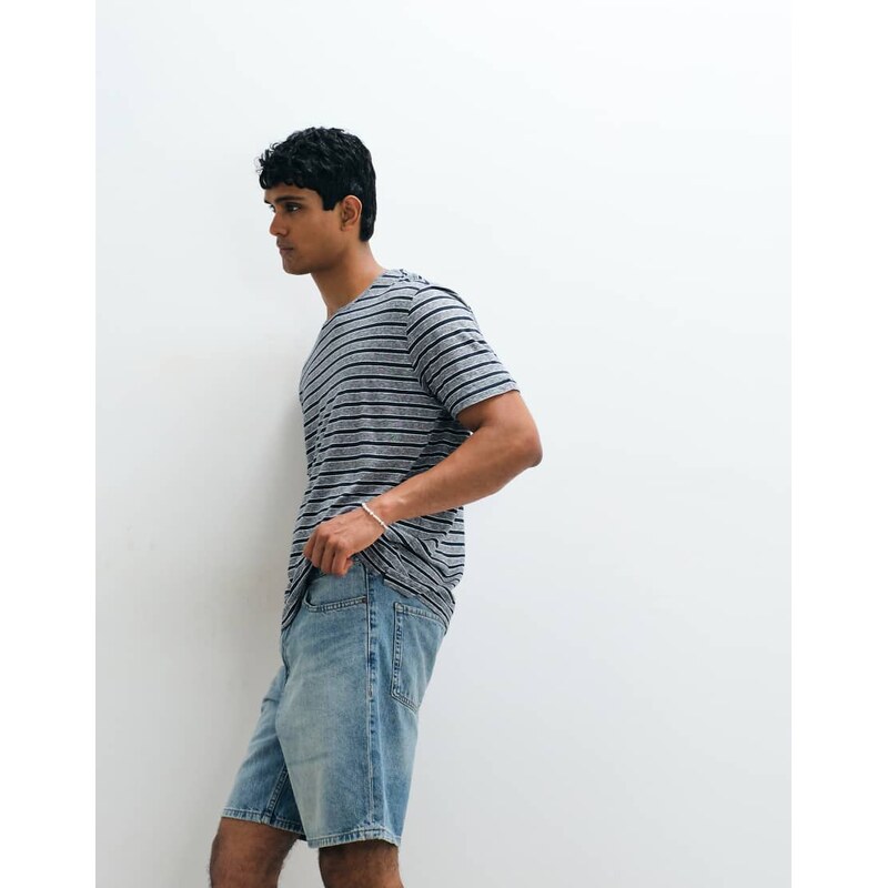 Mango relaxed fit denim shorts in light wash blue