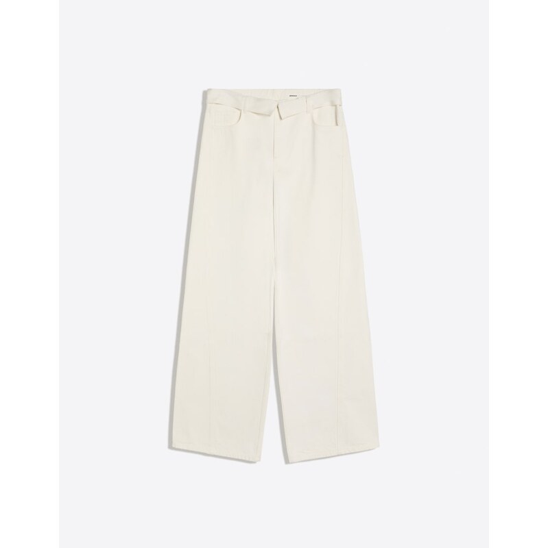 Bershka Barrel jeans with folded waist in ecru-White