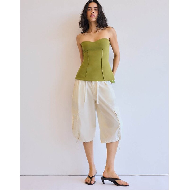 Stradivarius Bandeau sweetheart neckline in olive green