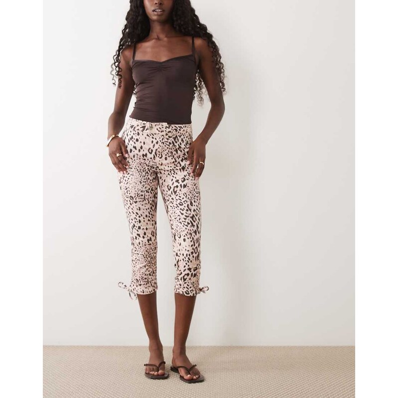Miss Selfridge denim capri with bows in animal print-Multi
