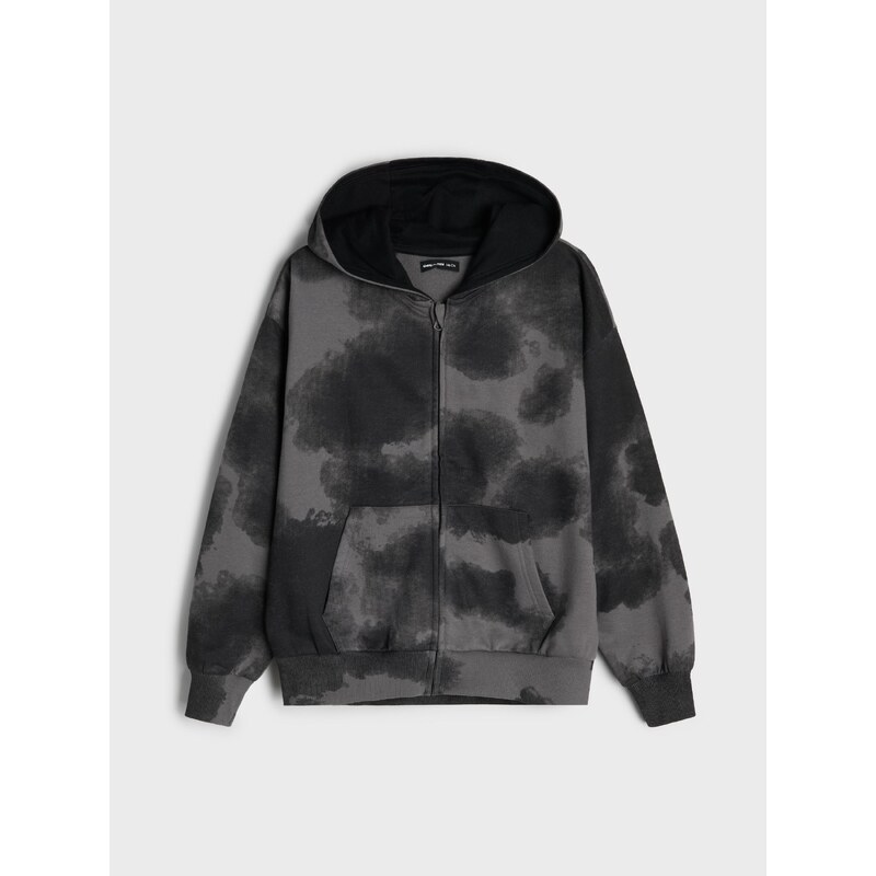 Sinsay - Mikina na zip s kapucí se vzorem tie-dye - černá