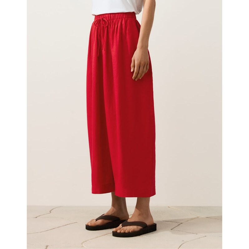 OYSHO 100% linen balloon trousers in bright red