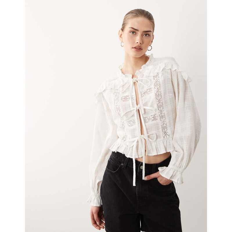 Miss Selfridge tie front blouse in white