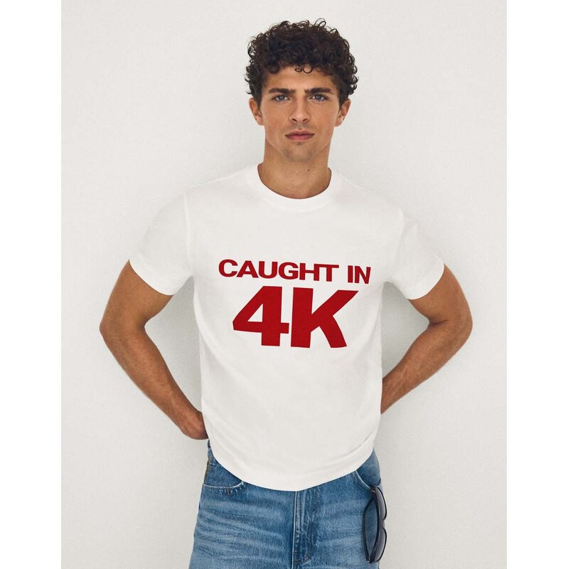 Bershka Small fit print t-shirt in white