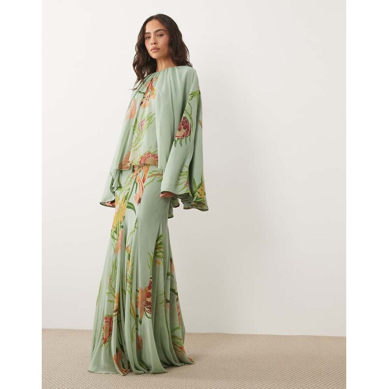 ASOS DESIGN full volume cape maxi dress with godets in light