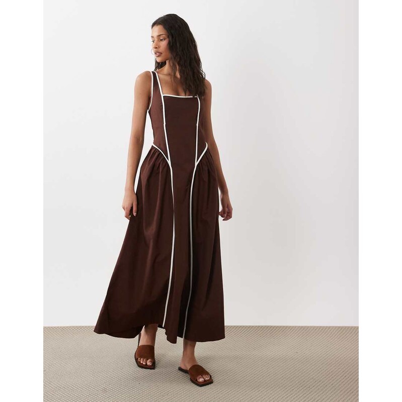 ASOS DESIGN square neck midi dress with sculpted bust and