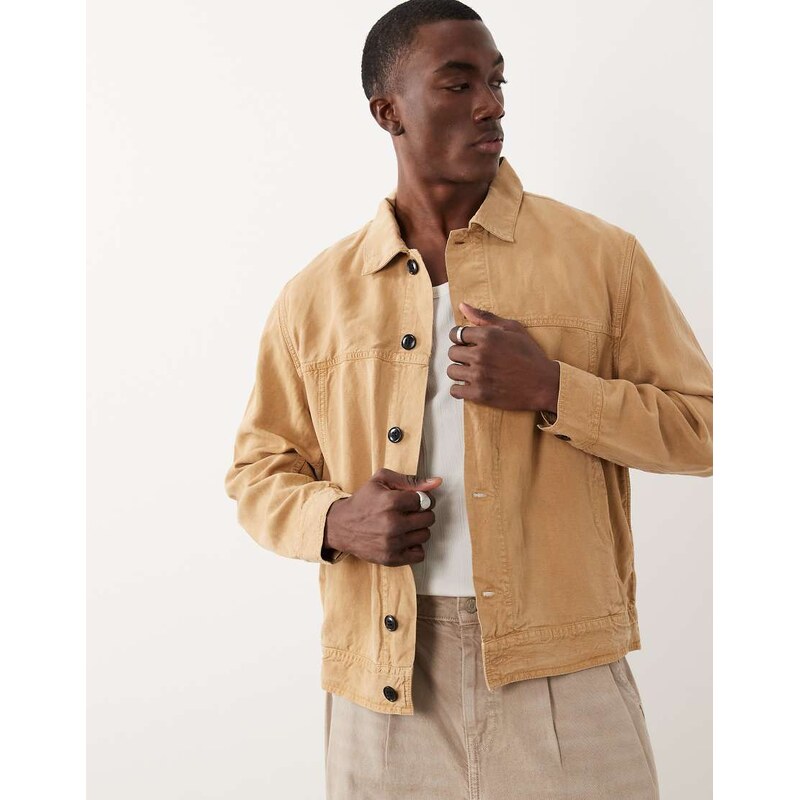 PS Paul Smith rider lyocell linen mix jacket in tan-Brown