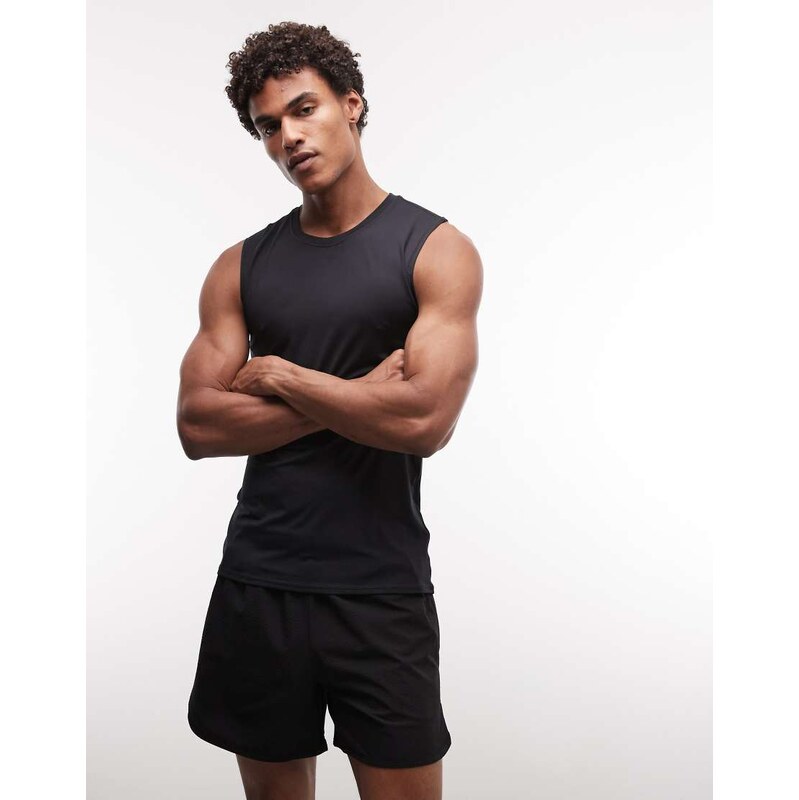 4505 active slim fit tennis tank with side seam detail in black