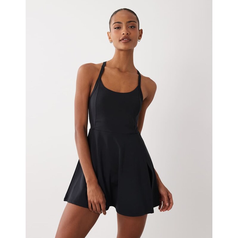 4505 active cross back tennis dress with inner bra and shorts in