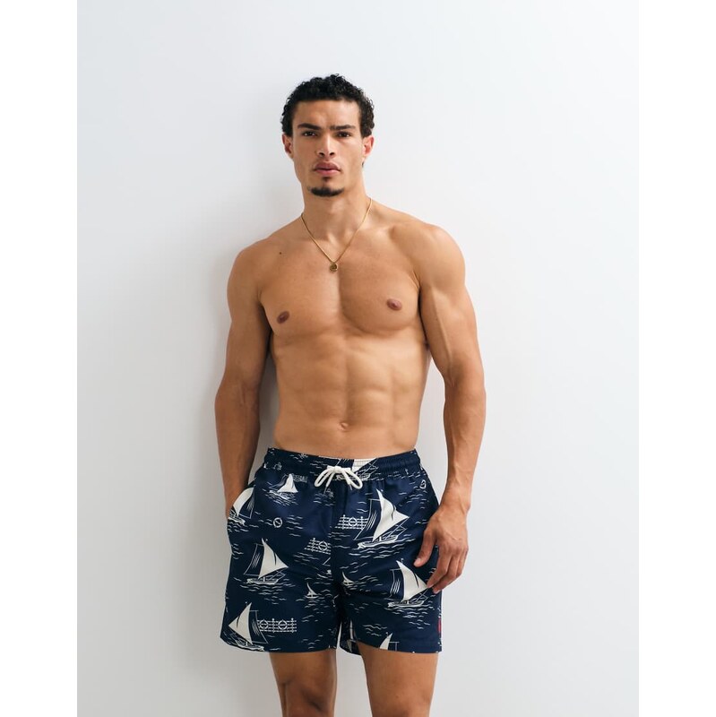 Polo Ralph Lauren traveller swim trunks sail boat print-Blue