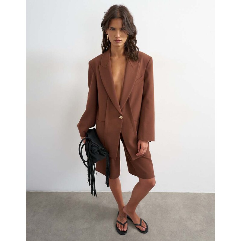 Topshop co ord oversized slouchy panel blazer in brown-Green